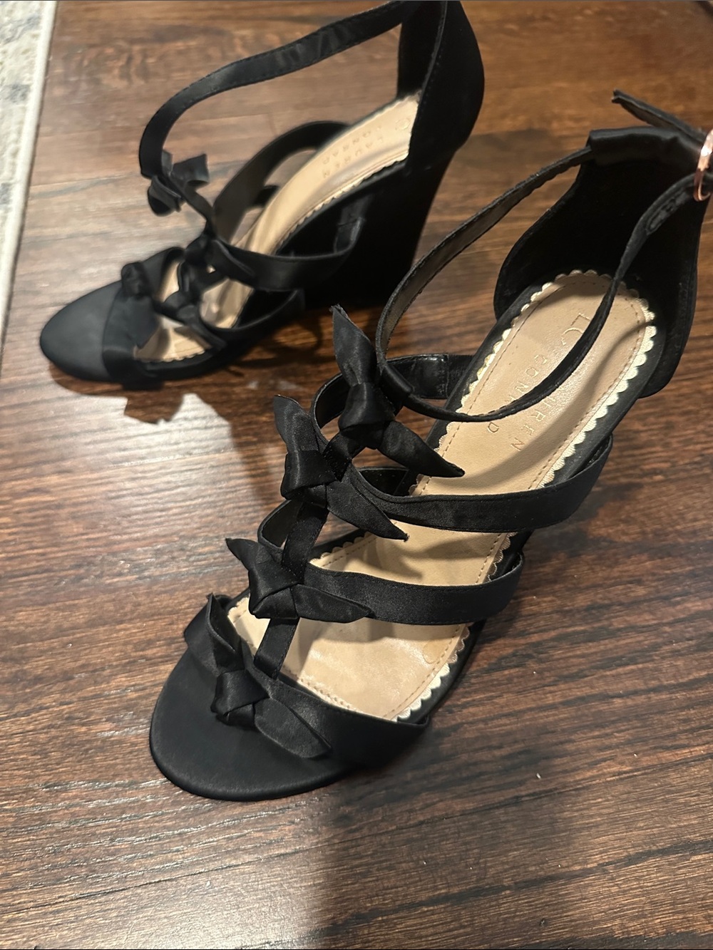 LC Lauren Conrad Black Bow-Strap Block Heel Sandals